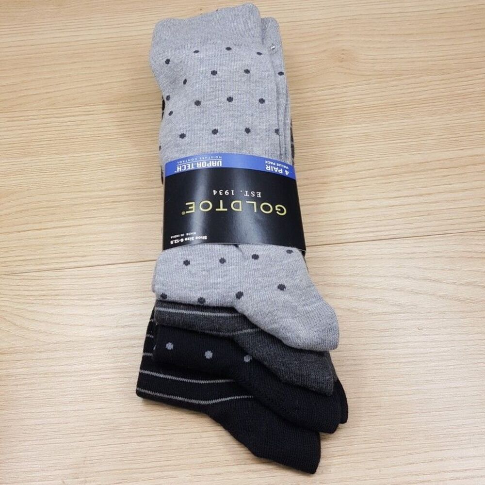 GOLD TOE Mens Dress Socks Black Gray 4-Pack Micro Dot Stripe Reinforced Toe